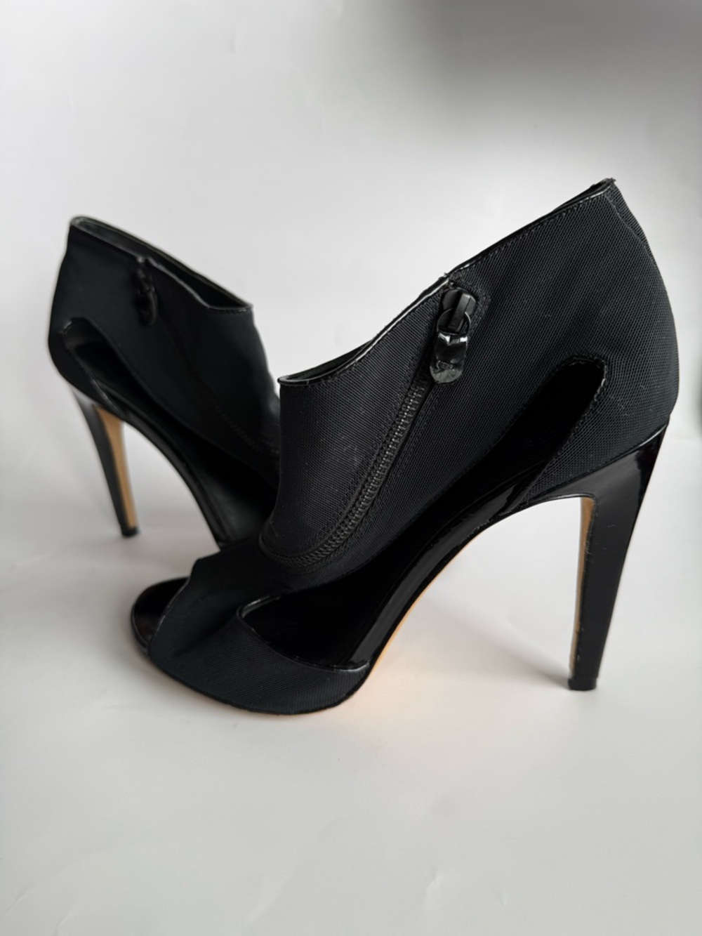 Saks Fifth Avenue Black Peep-Toe High Heels with Side Zip in size 9M